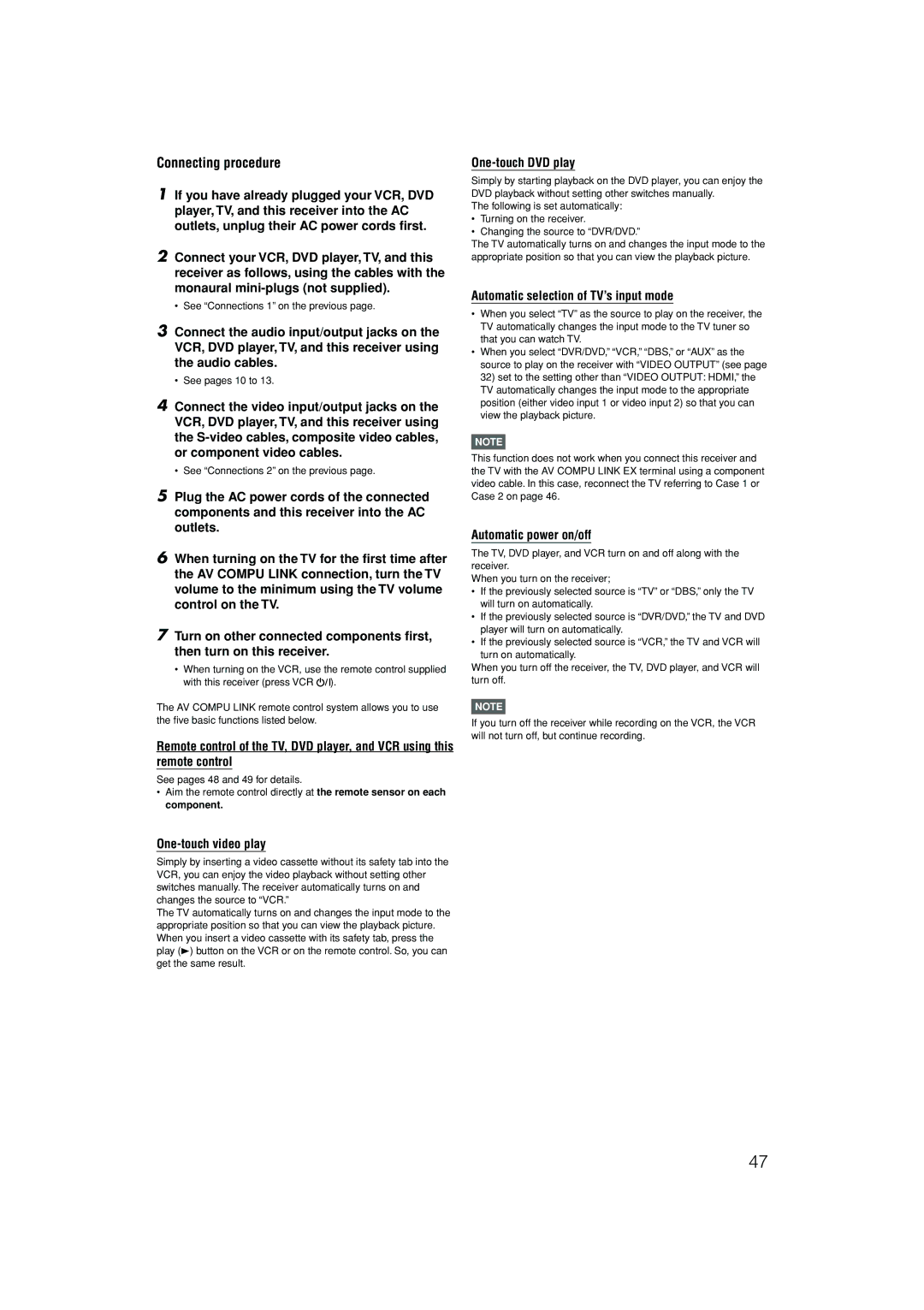 JVC RX-D701S manual Connecting procedure 