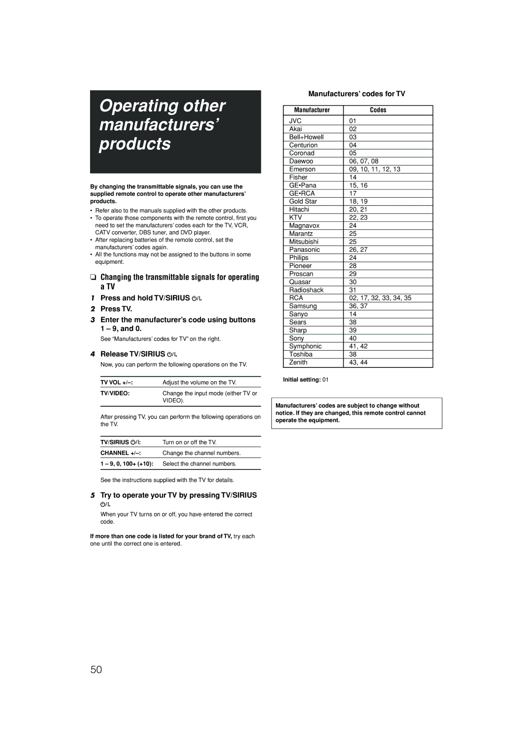 JVC RX-D701S manual Release TV/SIRIUS, Try to operate your TV by pressing TV/SIRIUS, 0, 100+ +10 Select the channel numbers 