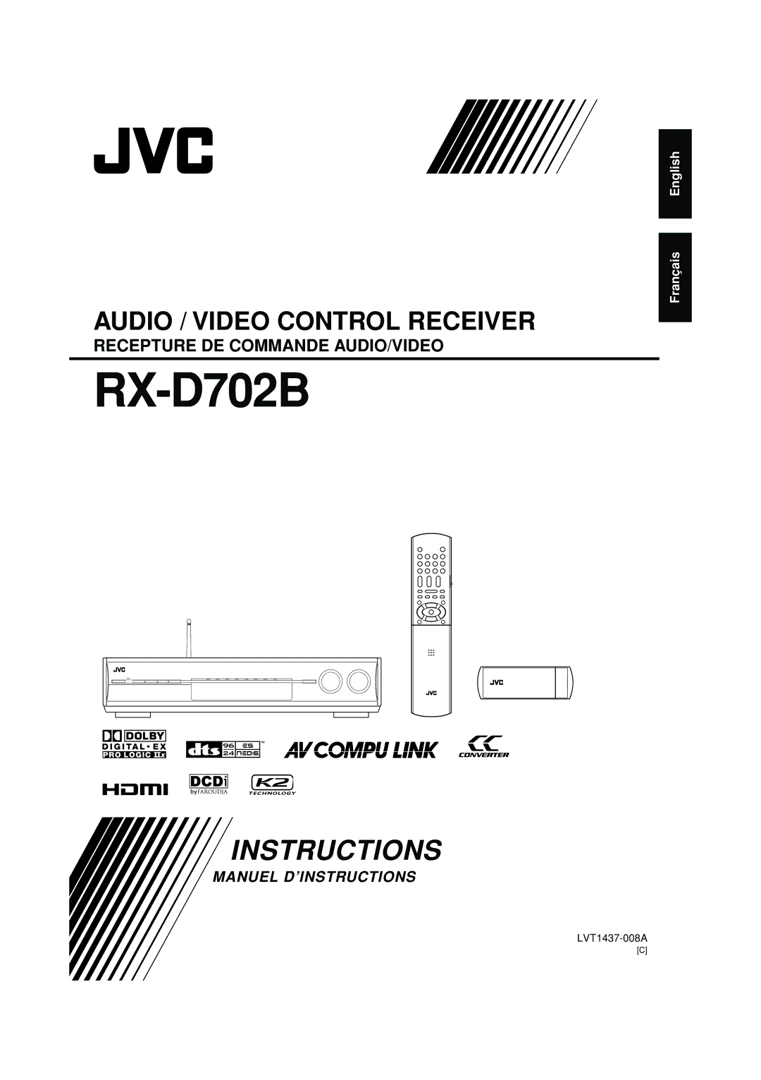 JVC RX-D701S manual Audio / Video Control Receiver 