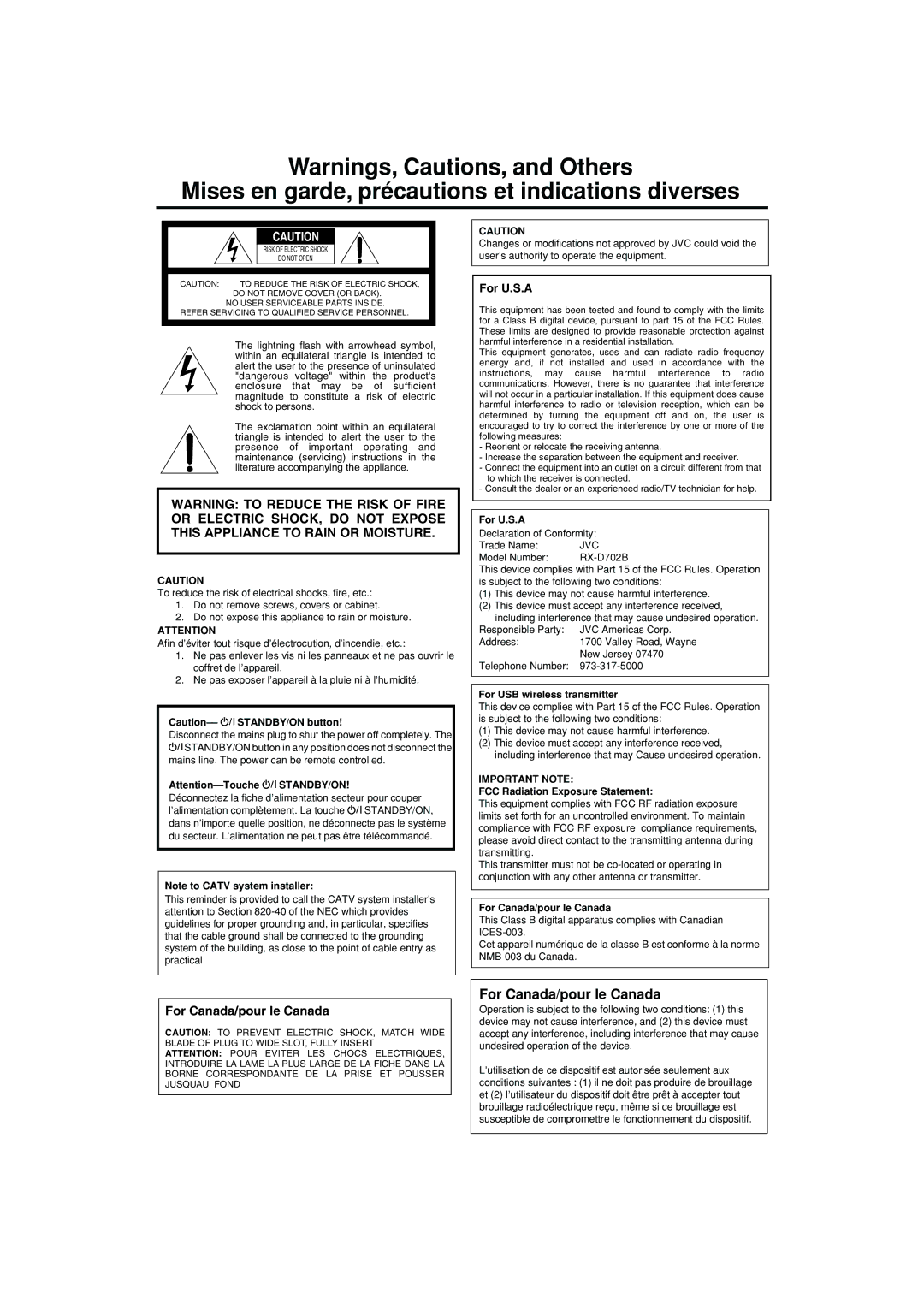 JVC RX-D701S manual Mises en garde, précautions et indications diverses 