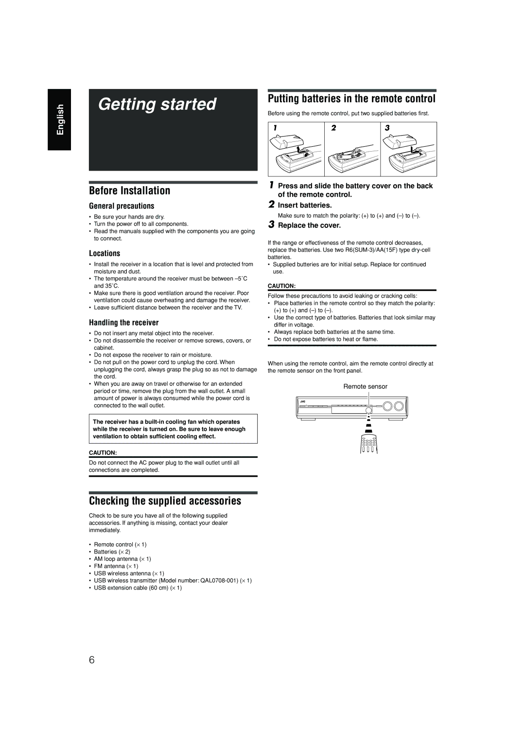 JVC RX-D701S manual Getting started 