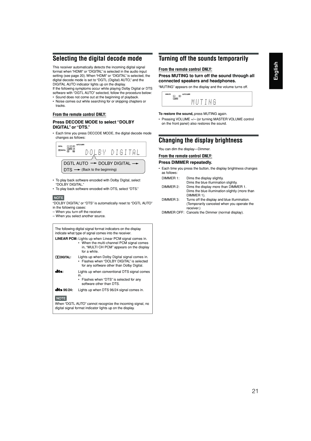 JVC RX-D701S manual Selecting the digital decode mode 