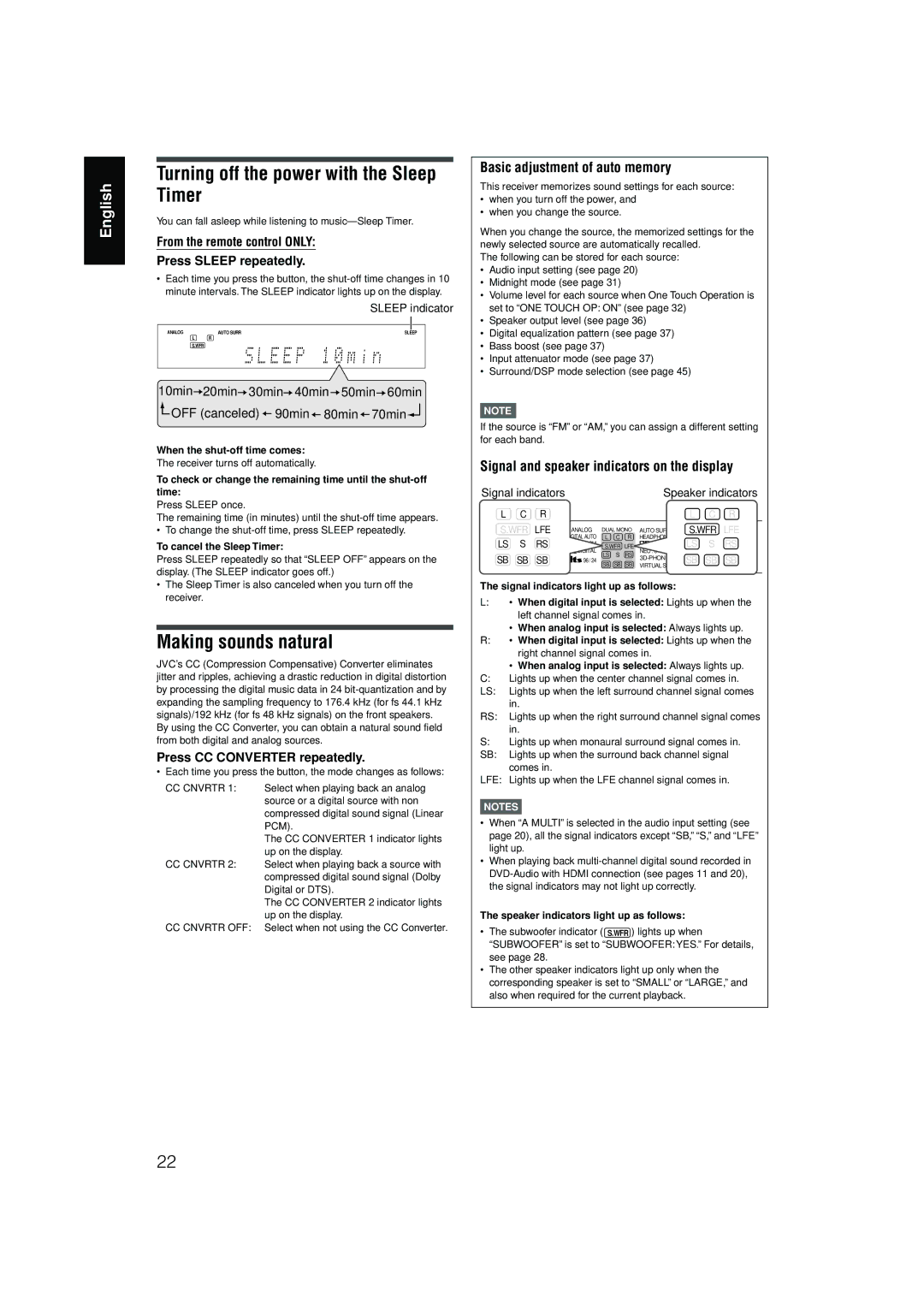 JVC RX-D701S manual Turning off the power with the Sleep Timer 