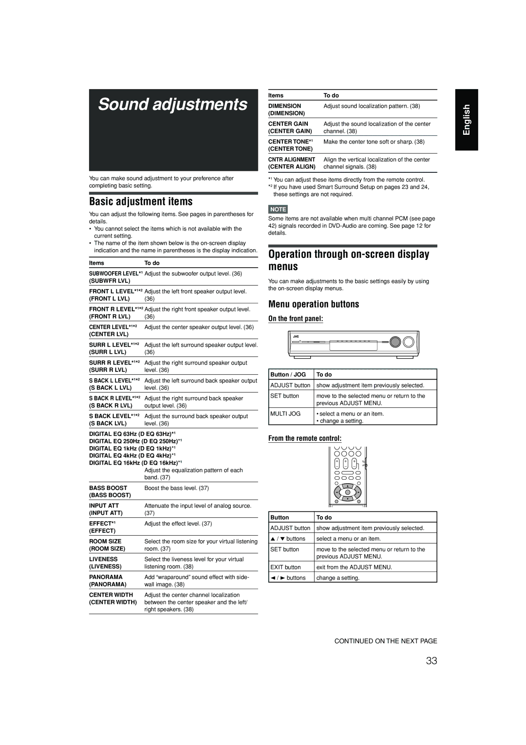 JVC RX-D701S manual Sound adjustments 