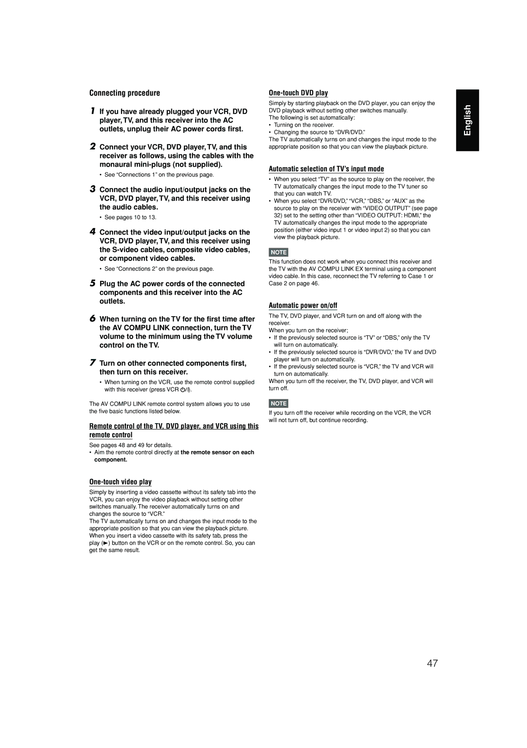 JVC RX-D701S manual Connecting procedure 