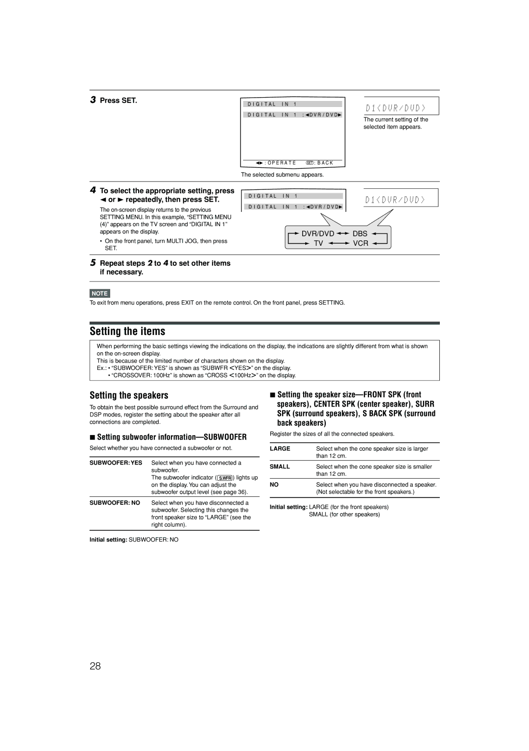 JVC RX-D701S manual Setting the items 