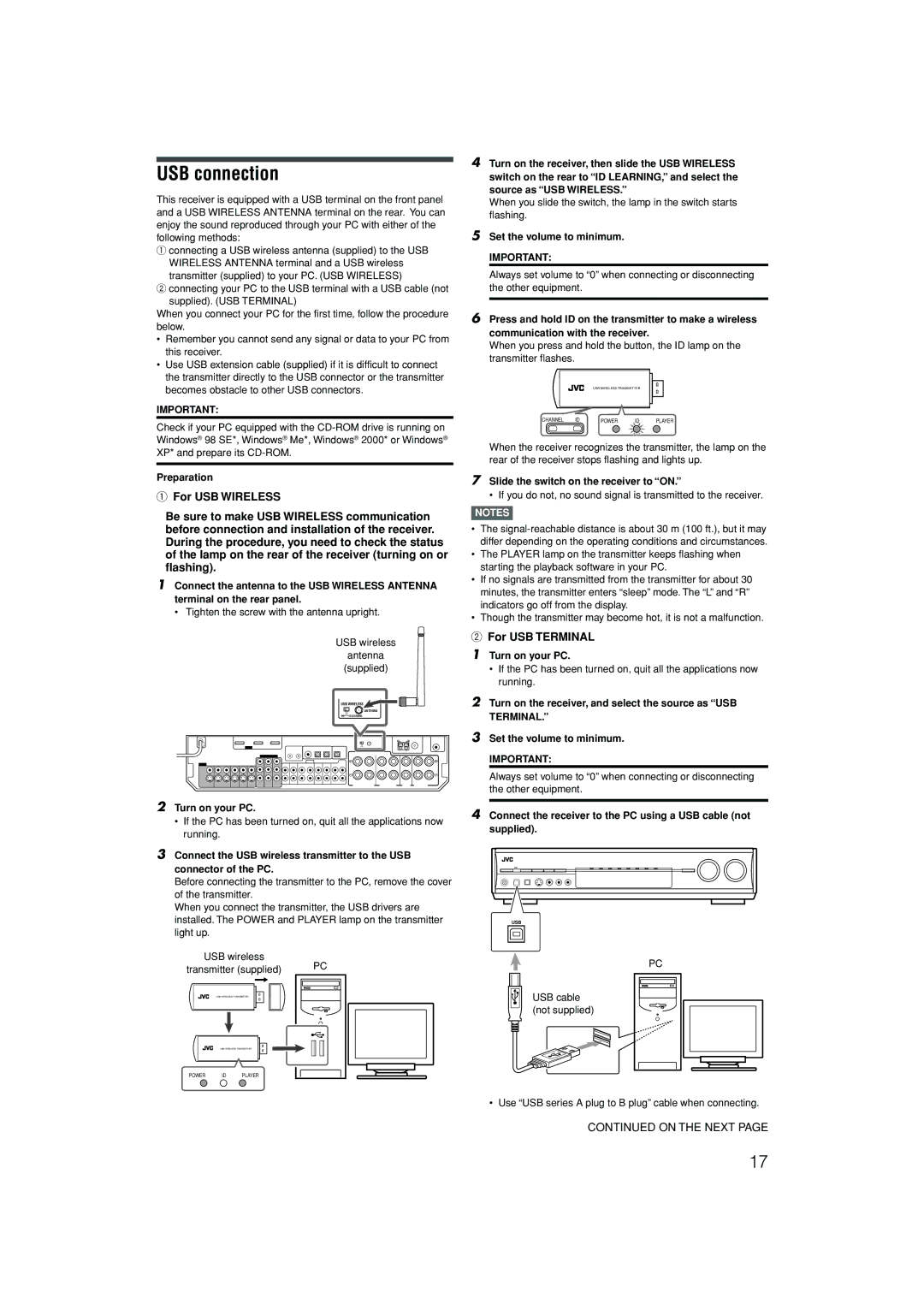 JVC RX-D701S manual USB connection 