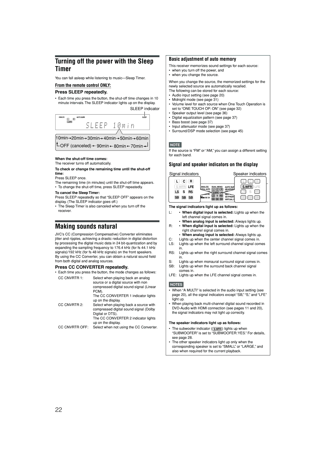 JVC RX-D701S manual Turning off the power with the Sleep Timer 