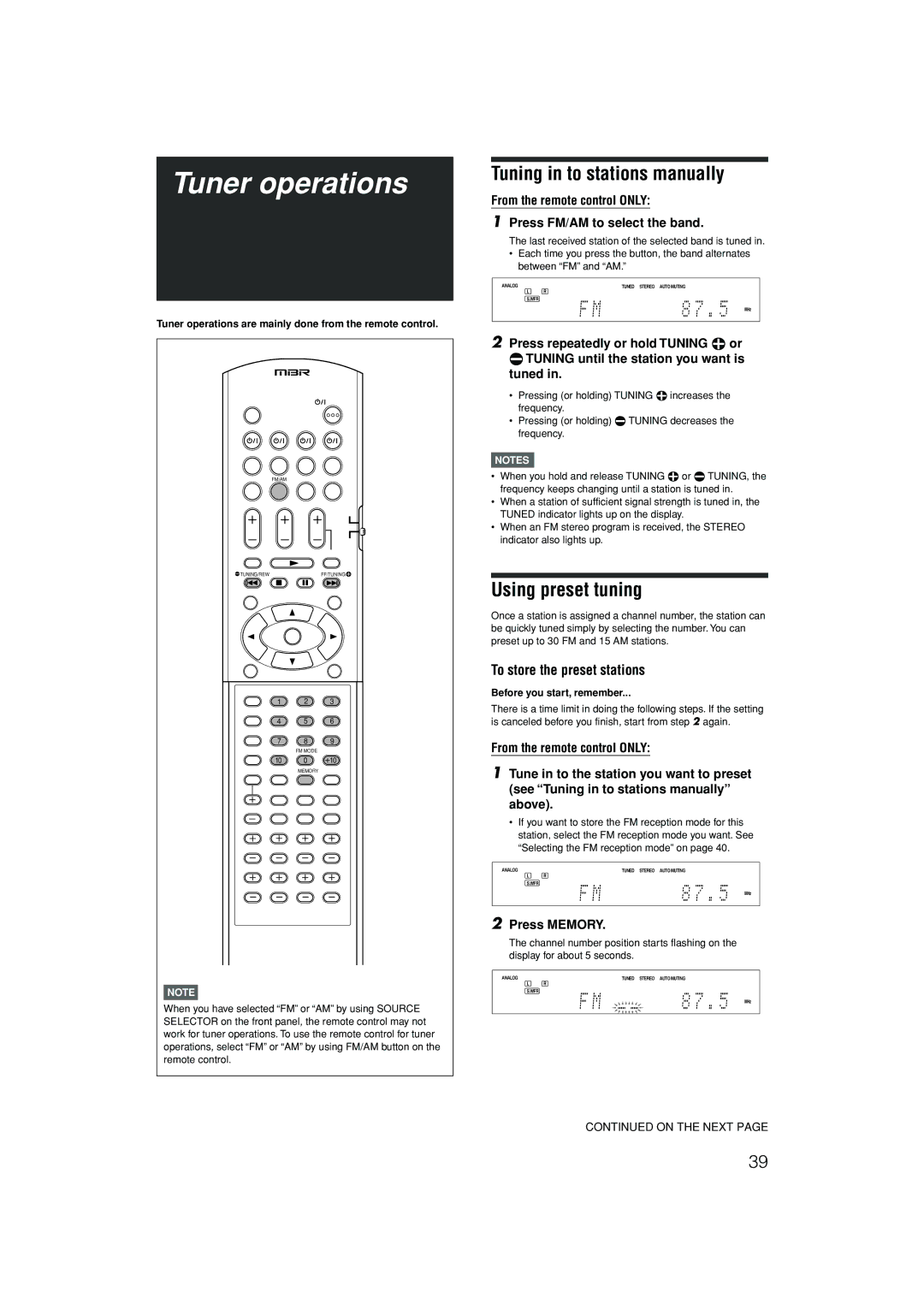 JVC RX-D701S manual From the remote control only Press FM/AM to select the band 