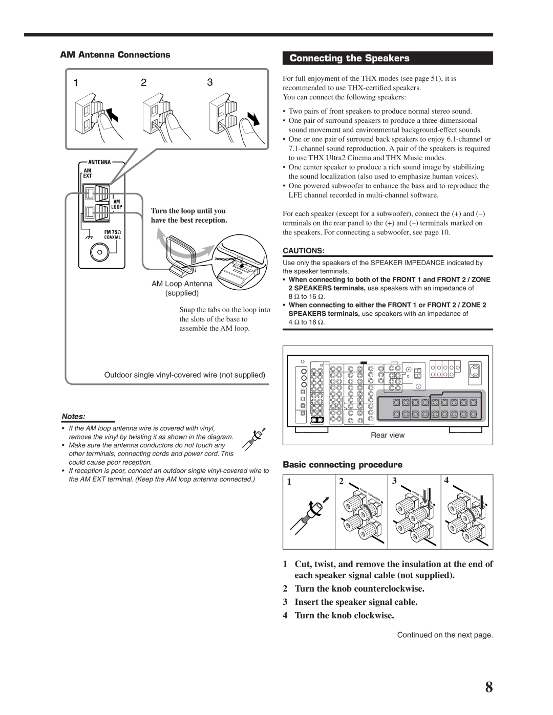 JVC RX-DP20VBK manual Connecting the Speakers, AM Antenna Connections, Basic connecting procedure 