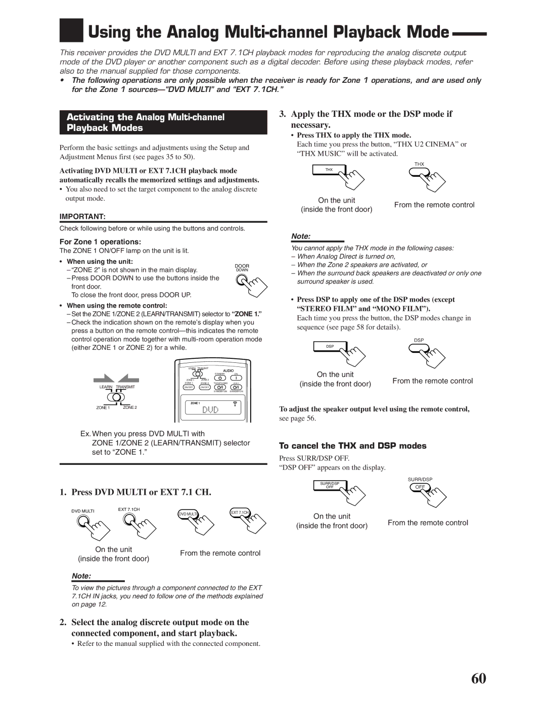 JVC RX-DP20VBK manual Using the Analog Multi-channel Playback Mode, Activating the Analog Multi-channel, Playback Modes 