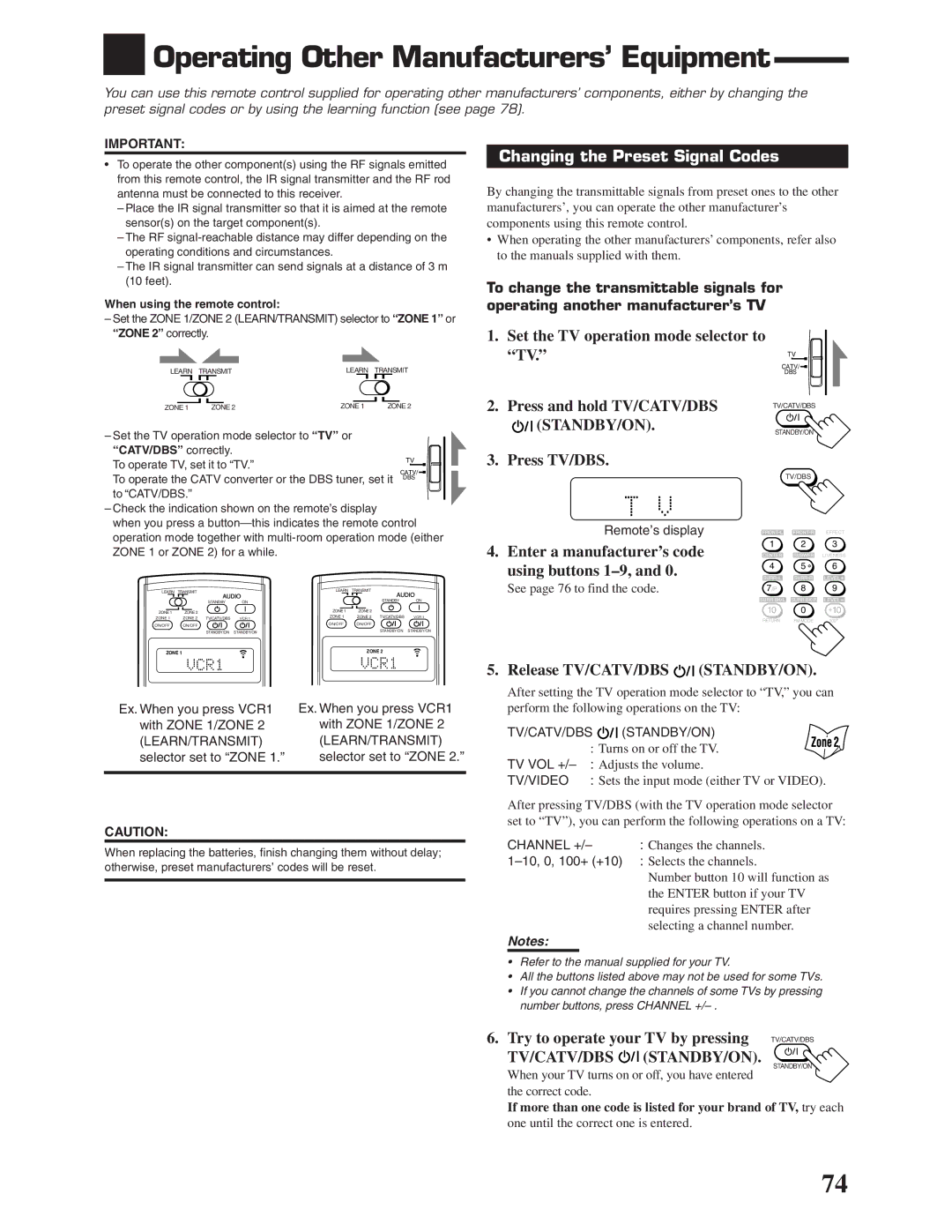 JVC RX-DP20VBK manual Operating Other Manufacturers’ Equipment, Changing the Preset Signal Codes 