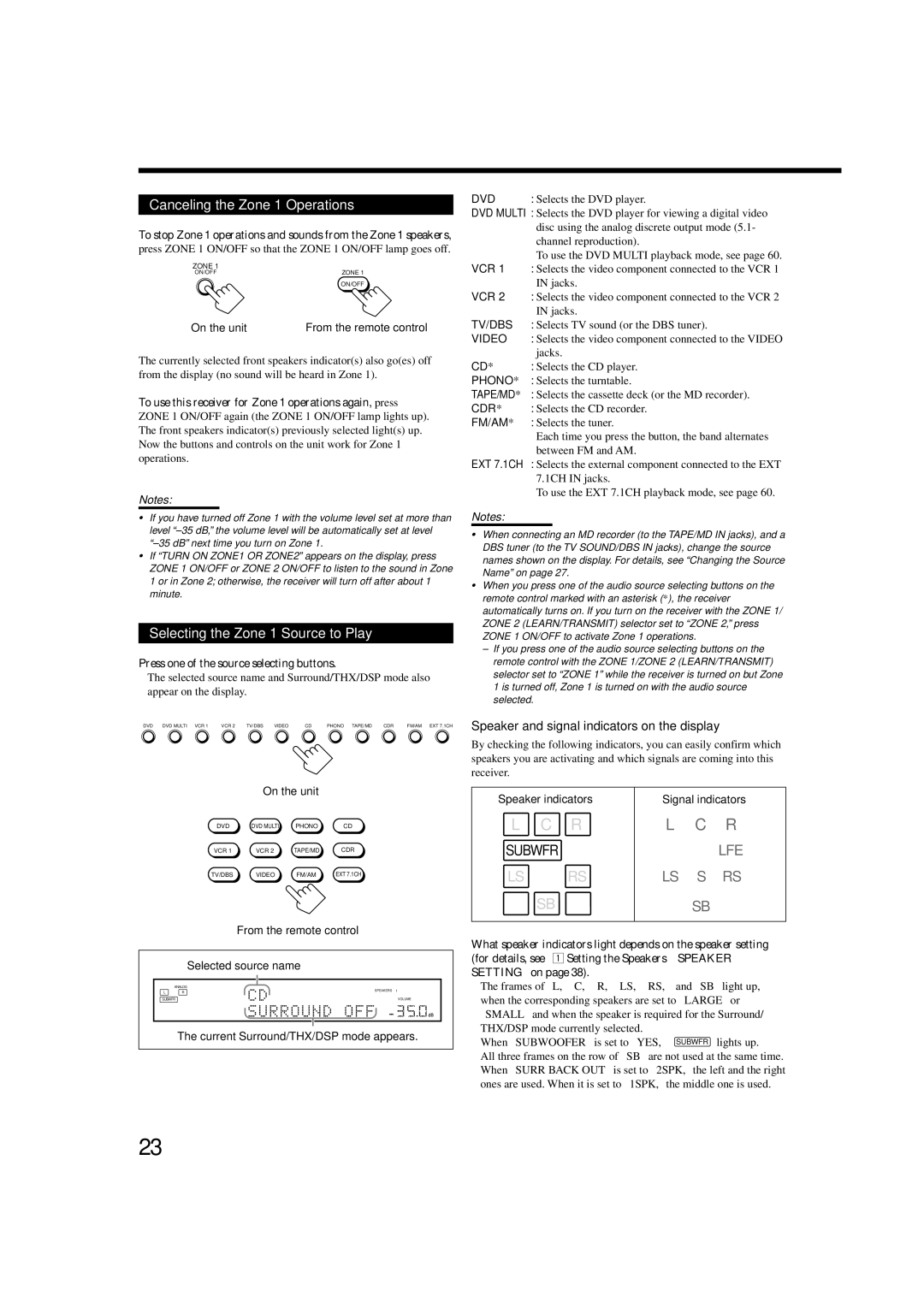 JVC RX-DP20VBKC manual Canceling the Zone 1 Operations, Selecting the Zone 1 Source to Play 