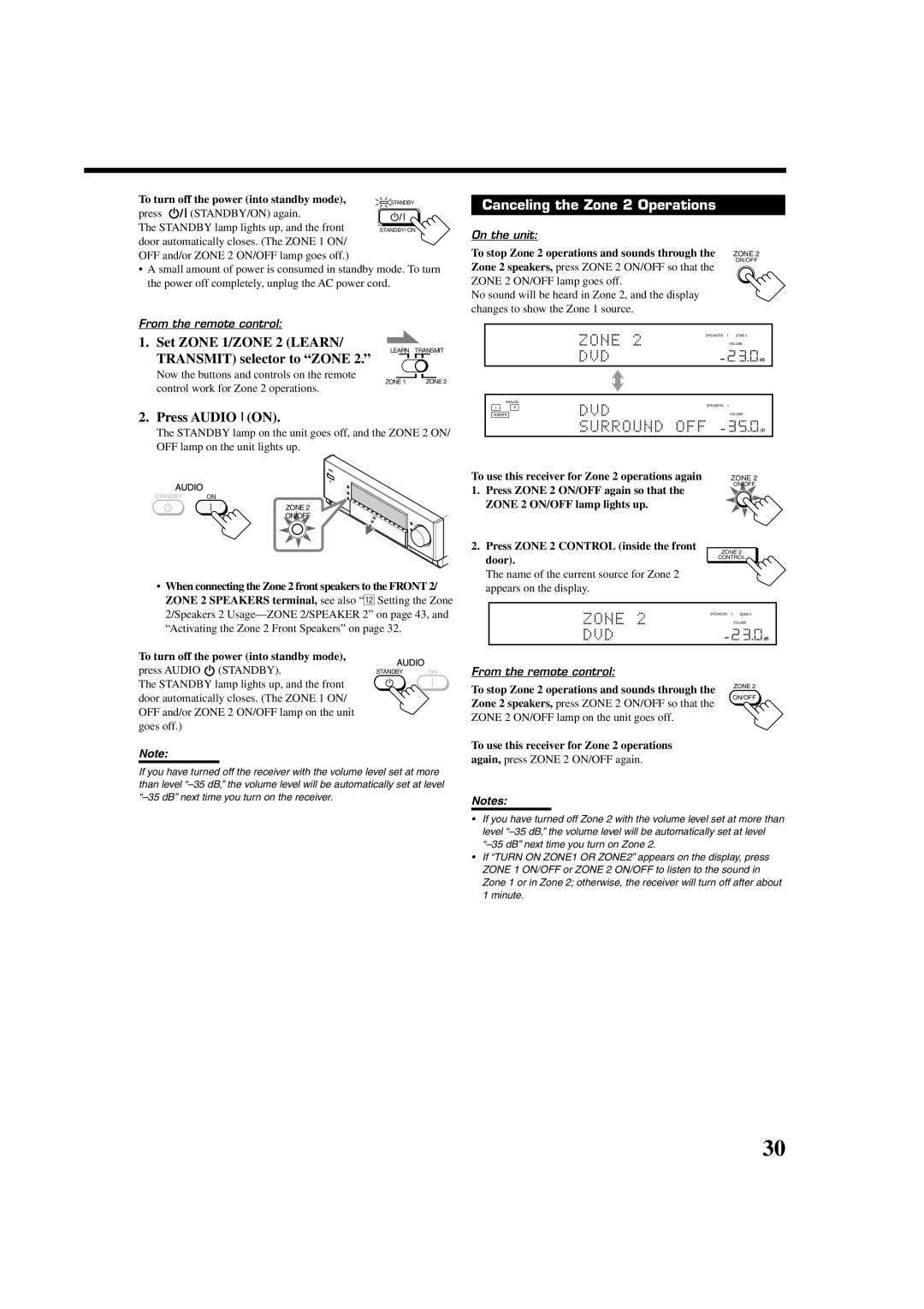 JVC RX-DP20VBKC manual Canceling the Zone 2 Operations, To stop Zone 2 operations and sounds through 