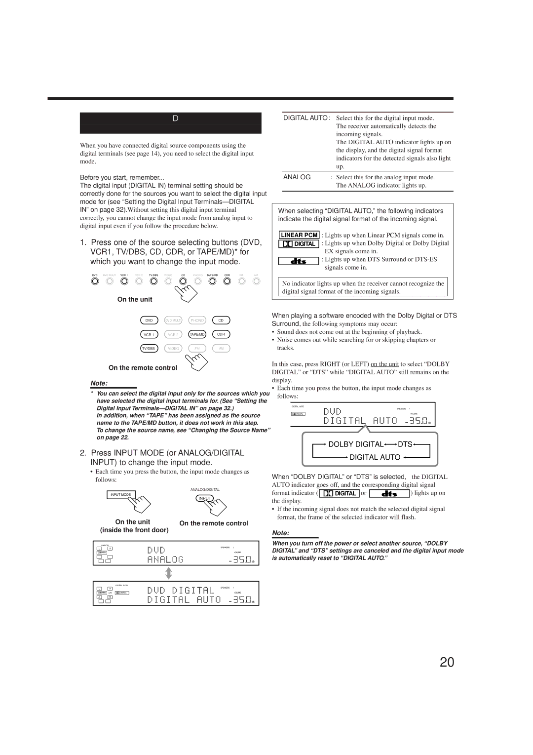 JVC RX-DP9VBK manual Selecting the Analog or Digital Input Mode, Before you start, remember, Analog indicator lights up 