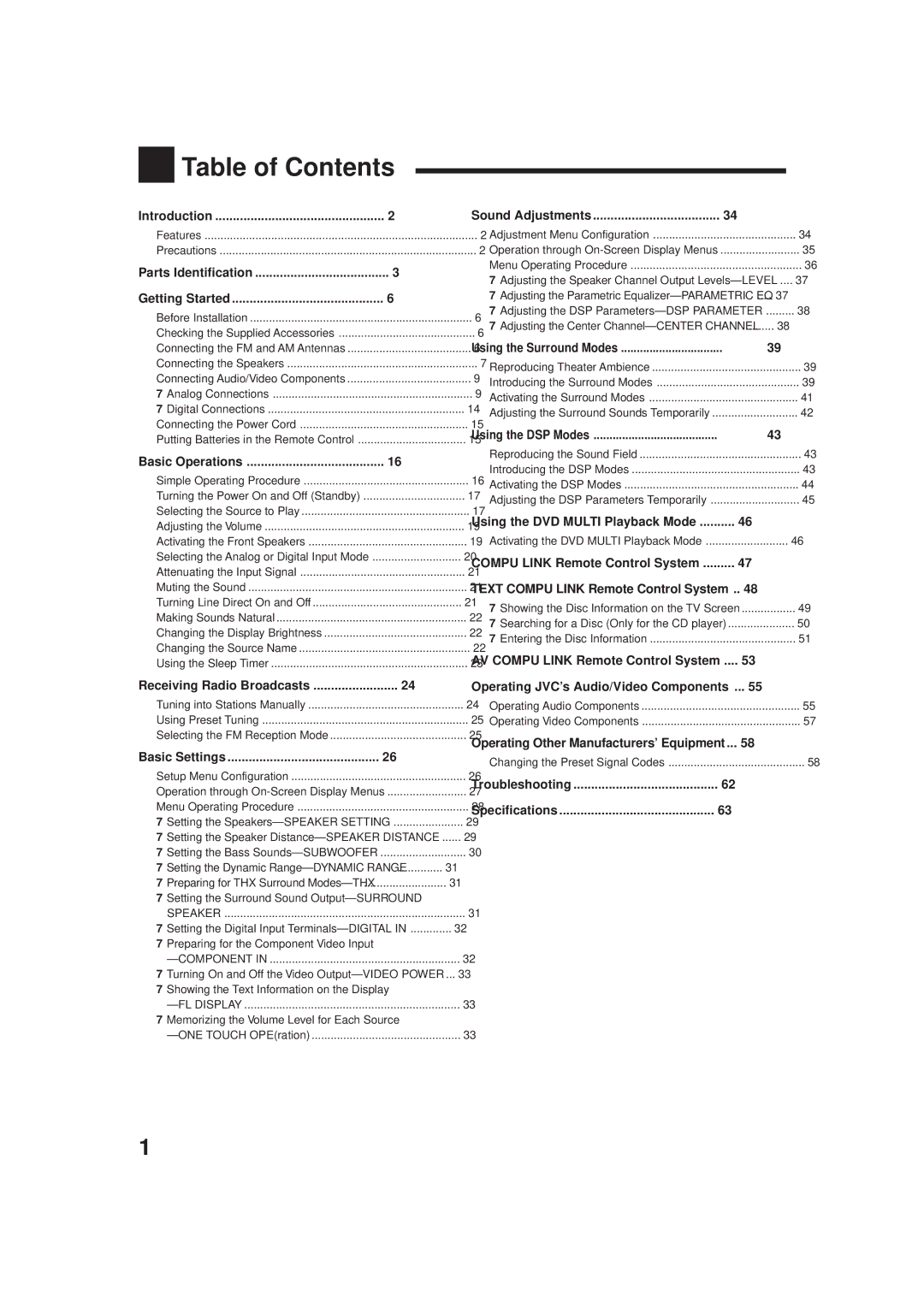 JVC RX-DP9VBK manual Table of Contents 