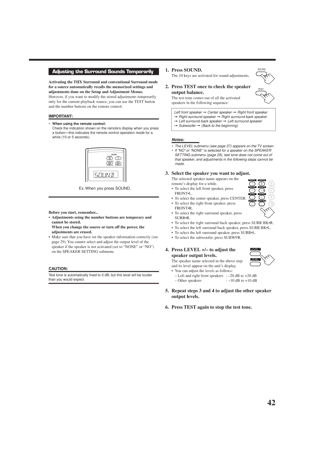 JVC RX-DP9VBK manual Adjusting the Surround Sounds Temporarily 