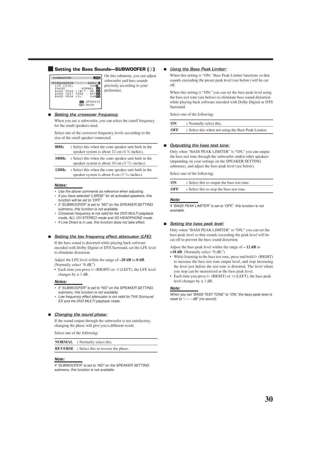 JVC RX-DP9VBK manual Setting the Bass Sounds-SUBWOOFER 