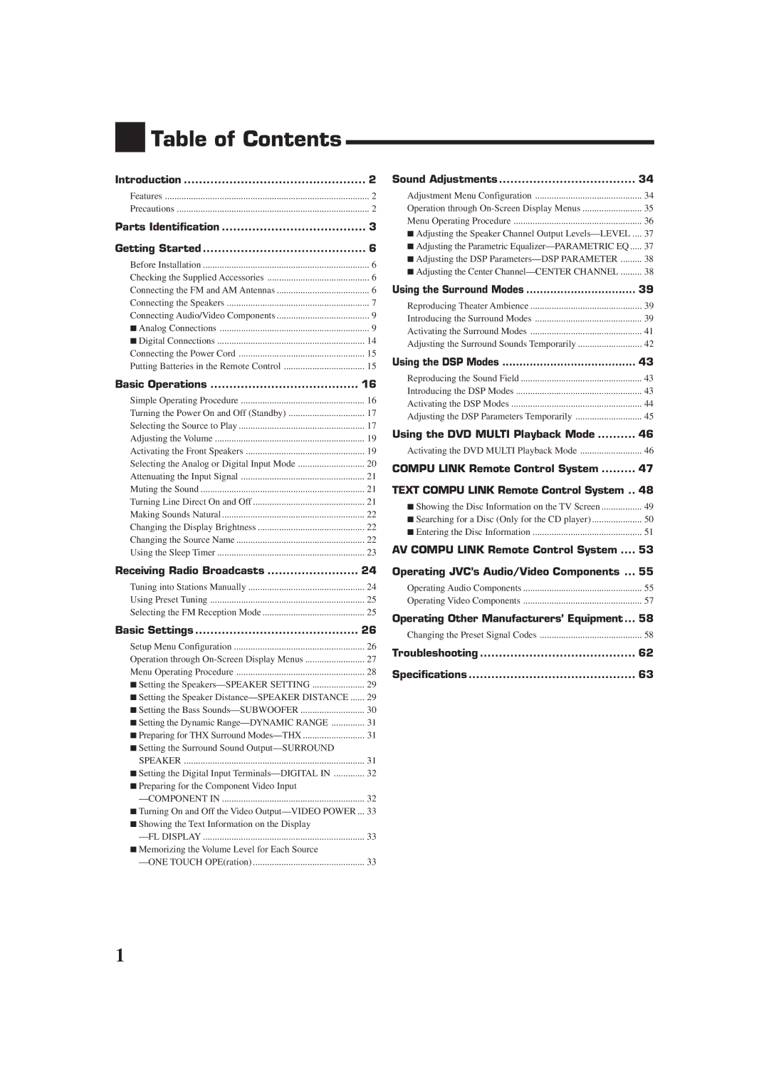 JVC RX-DP9VBK manual Table of Contents 