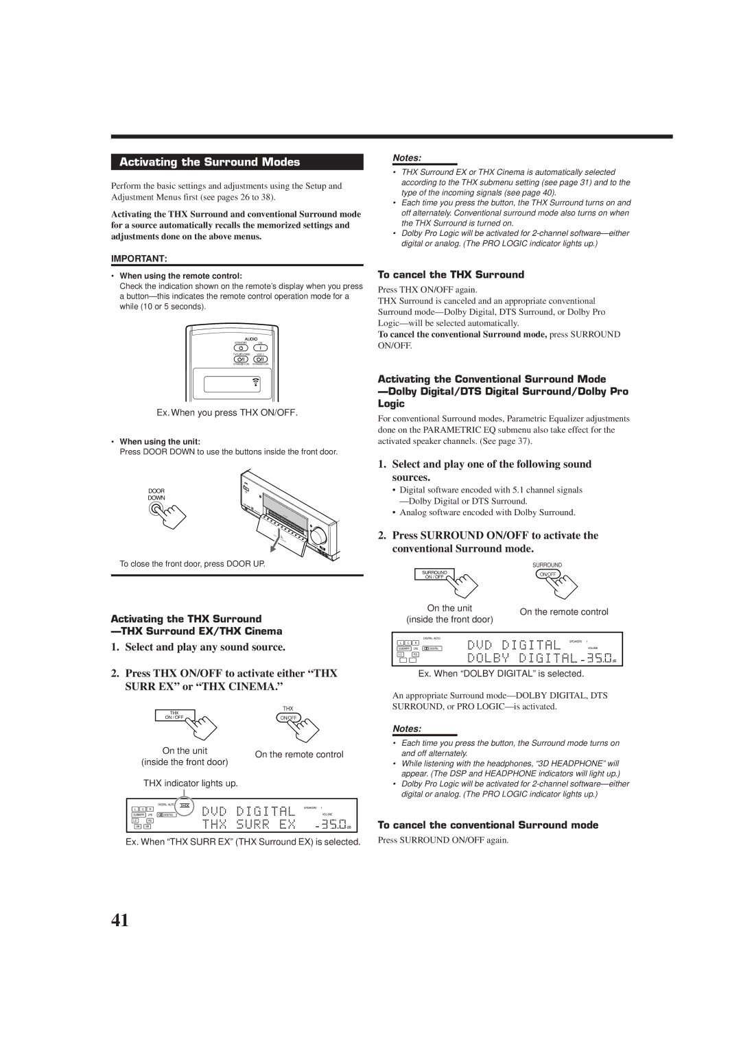 JVC RX-DP9VBK manual Activating the Surround Modes, Select and play one of the following sound sources 