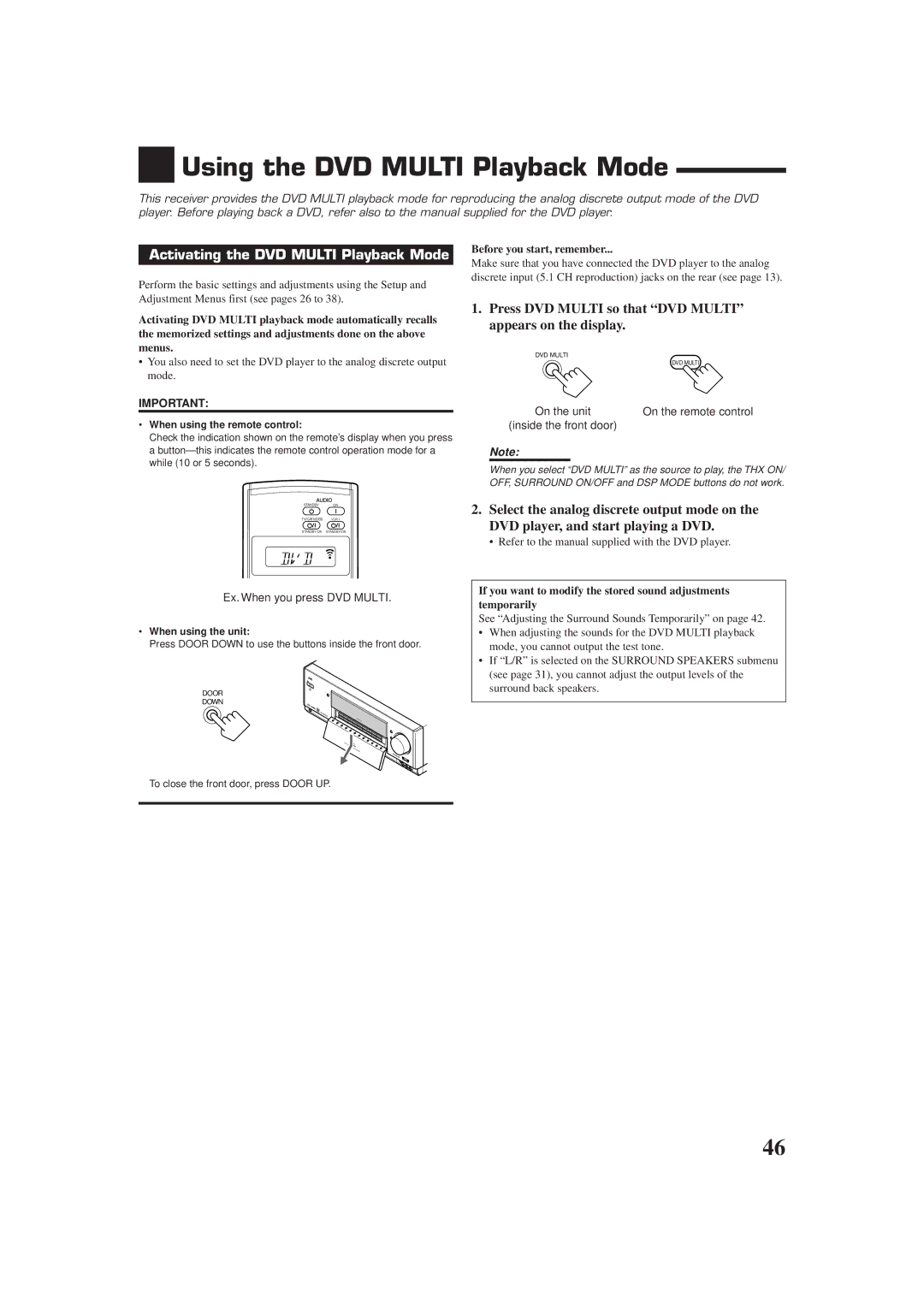 JVC RX-DP9VBK Using the DVD Multi Playback Mode, Activating the DVD Multi Playback Mode, Ex. When you press DVD Multi 