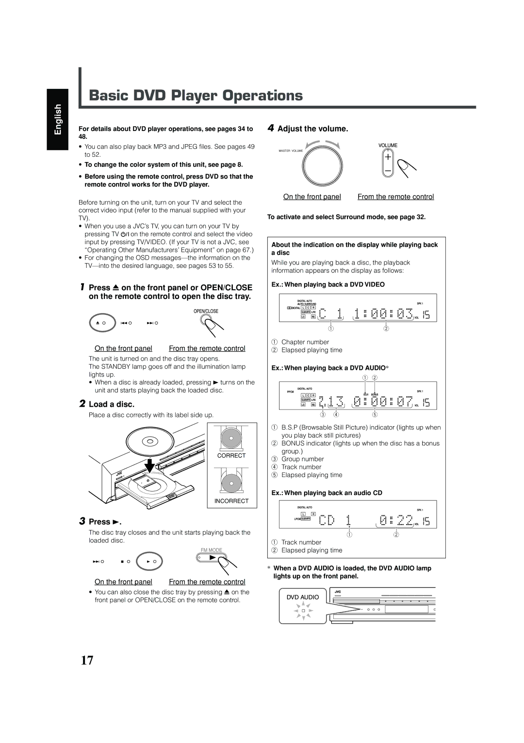 JVC RX-DV31 manual Basic DVD Player Operations 