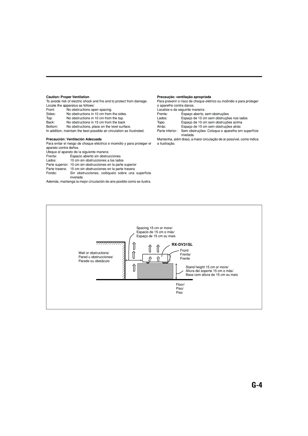 JVC manual RX-DV31SL, Precaución Ventilación Adecuada 