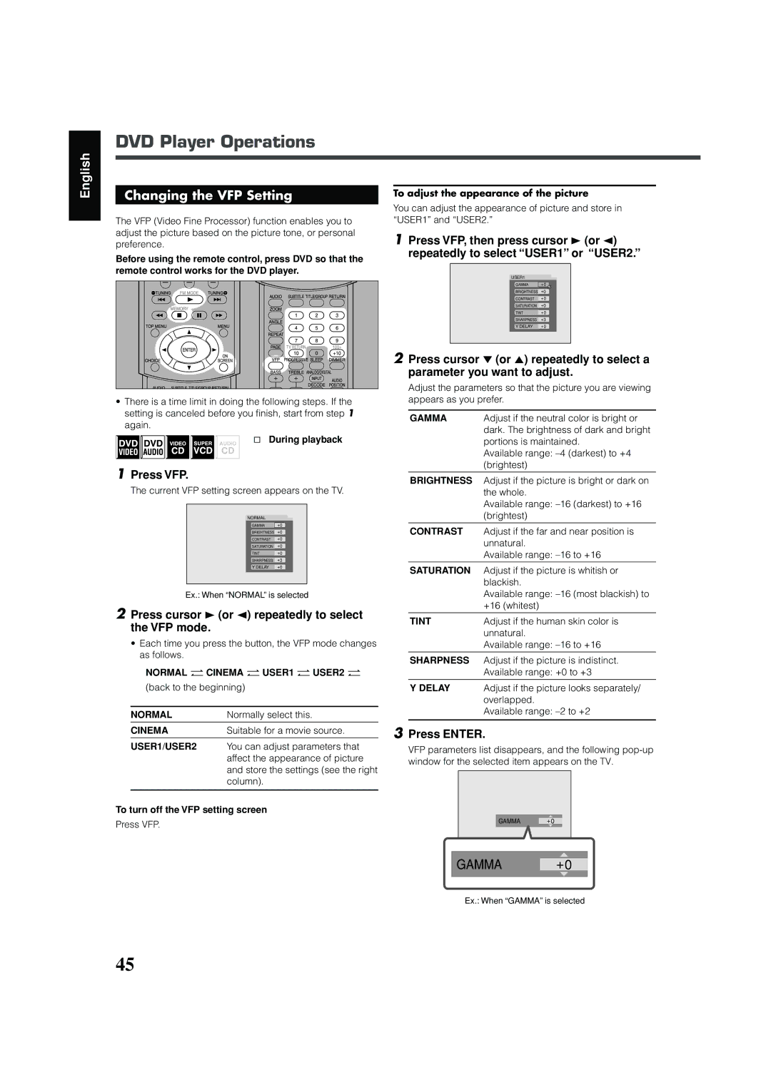 JVC RX-DV31 manual Press VFP, Press cursor 3 or 2 repeatedly to select the VFP mode 