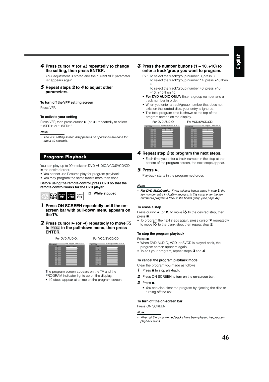 JVC RX-DV31 manual Program Playback, Repeat steps 2 to 4 to adjust other parameters, Repeat to program the next steps 