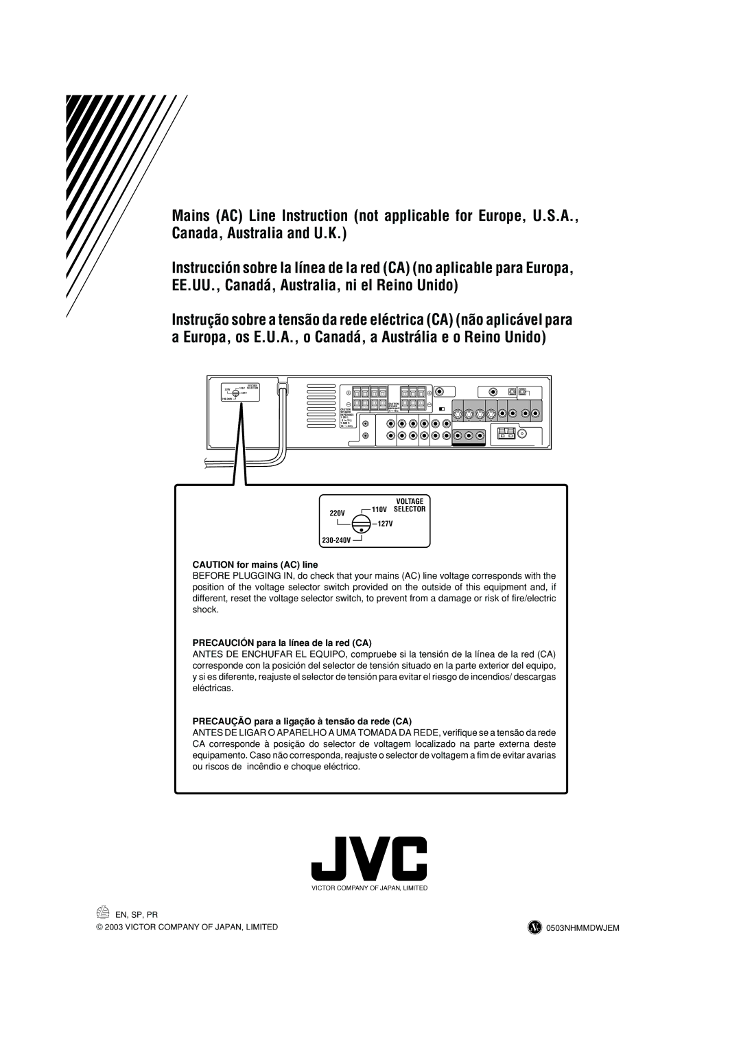 JVC RX-DV31 manual Precaución para la línea de la red CA, Precaução para a ligação à tensão da rede CA 