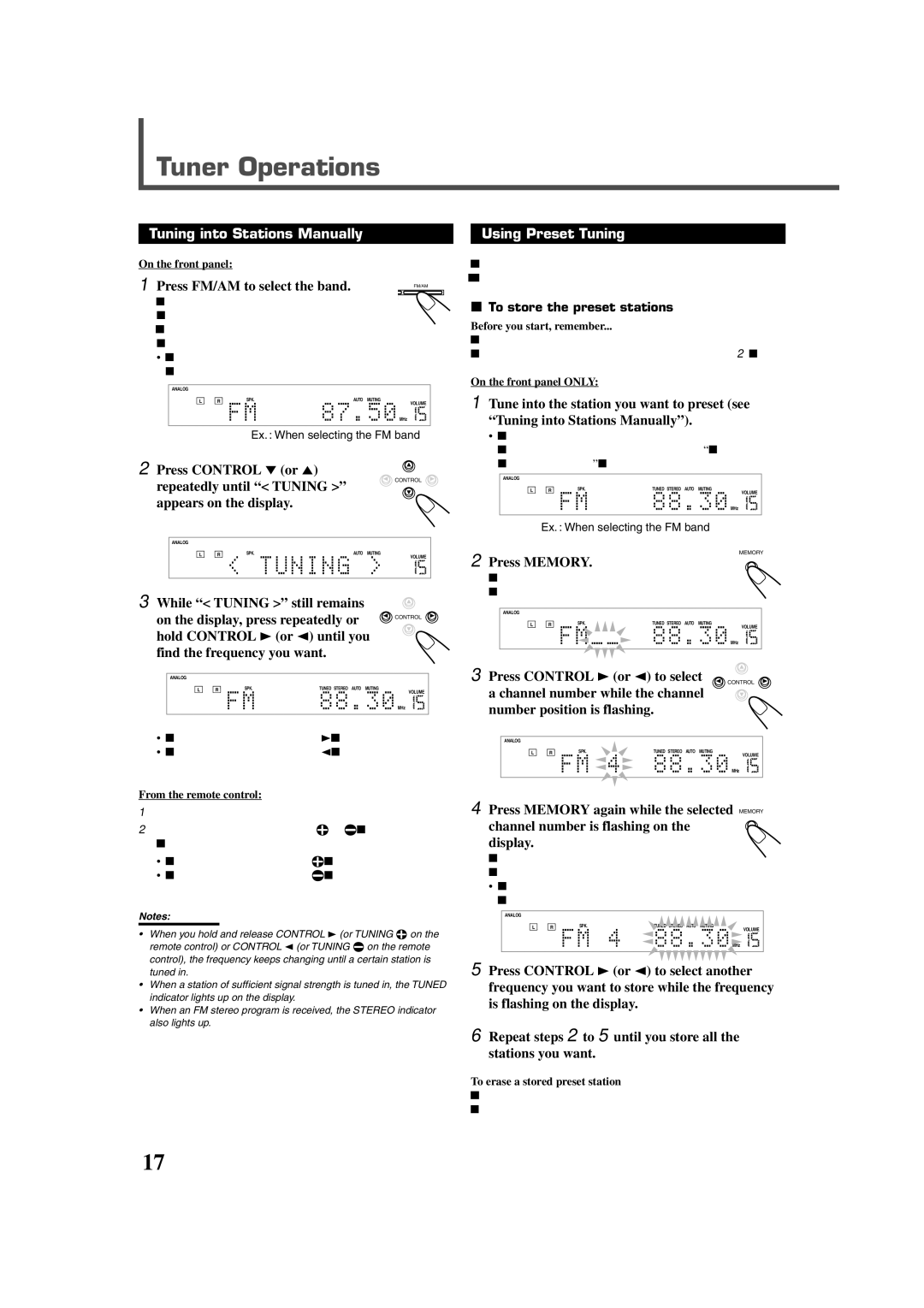 JVC RX-DV3RSL manual Tuner Operations, Tuning into Stations Manually Using Preset Tuning 