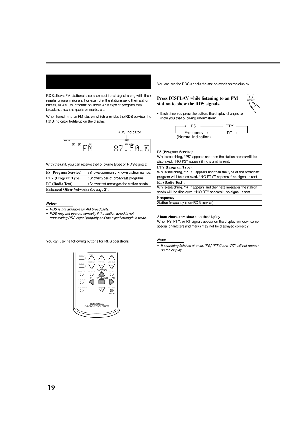 JVC RX-DV3RSL manual Tuner Operations, Using the RDS Radio Data System To Receive FM Stations, Operation Buttons 