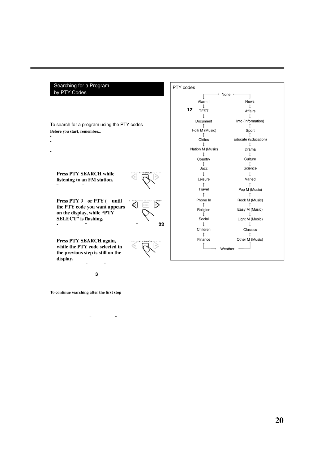 JVC RX-DV3RSL manual Searching for a Program By PTY Codes 