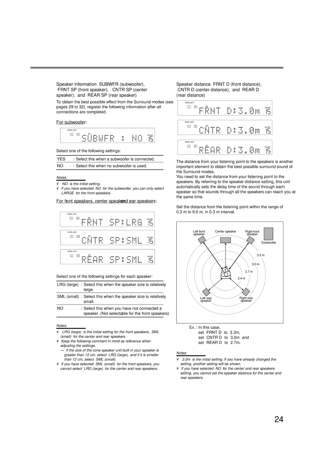 JVC RX-DV3RSL manual ¶ For subwoofer, Yes 