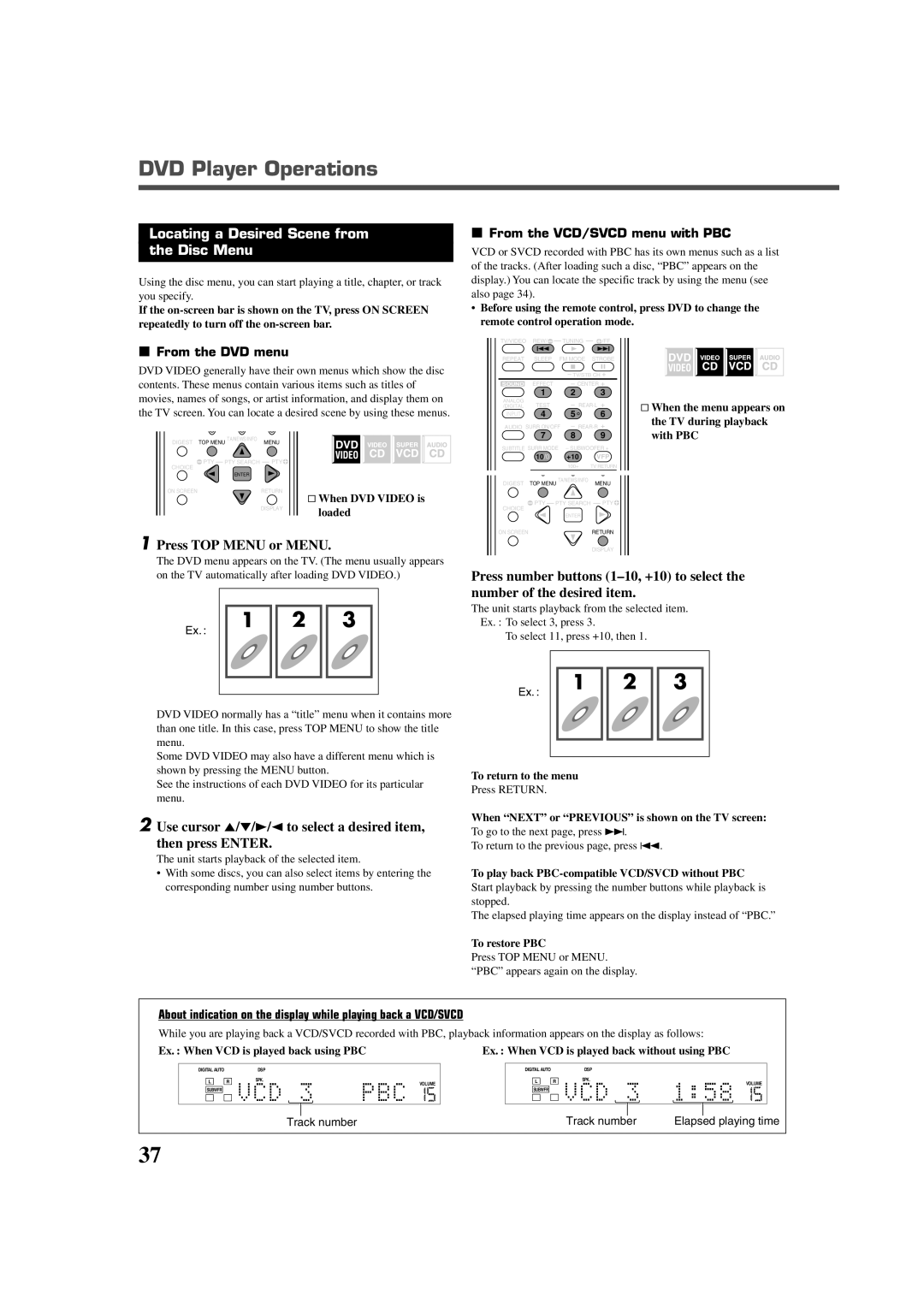 JVC RX-DV3RSL manual Locating a Desired Scene from Disc Menu, Press TOP Menu or Menu, From the DVD menu 