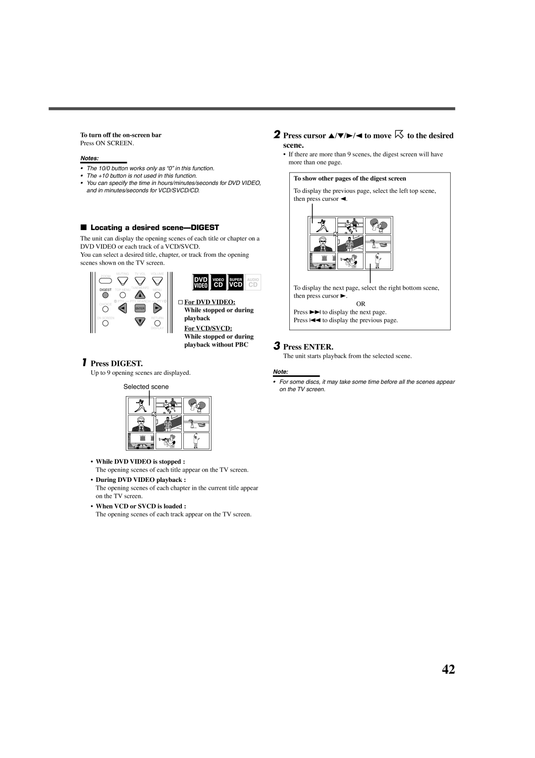 JVC RX-DV3RSL manual Press Digest, Press cursor 5/∞/3/2 to move to the desired scene, Locating a desired scene-DIGEST 