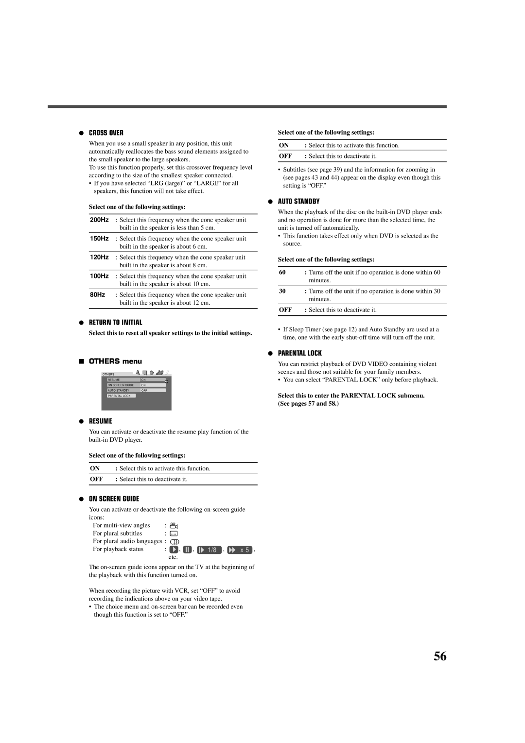 JVC RX-DV3RSL manual Others menu, Select this to deactivate it 