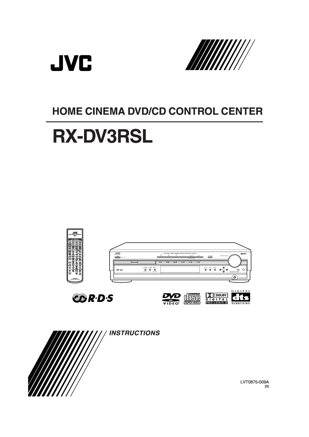 JVC RX-DV3RSL manual Home Cinema Dvd/Cd Control Center, Instructions, LVT0875-009A, Tape/Cdr, Fm/Am, Source Name, Sound 