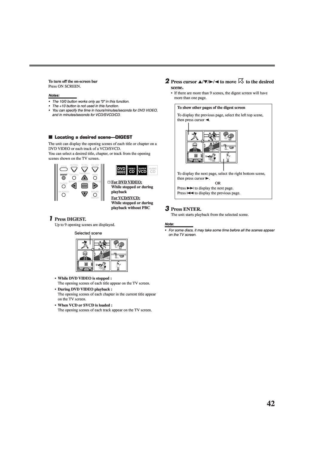 JVC RX-DV3RSL manual 1Press DIGEST, 3Press ENTER, 7Locating a desired scene-DIGEST, For DVD VIDEO, While stopped or during 