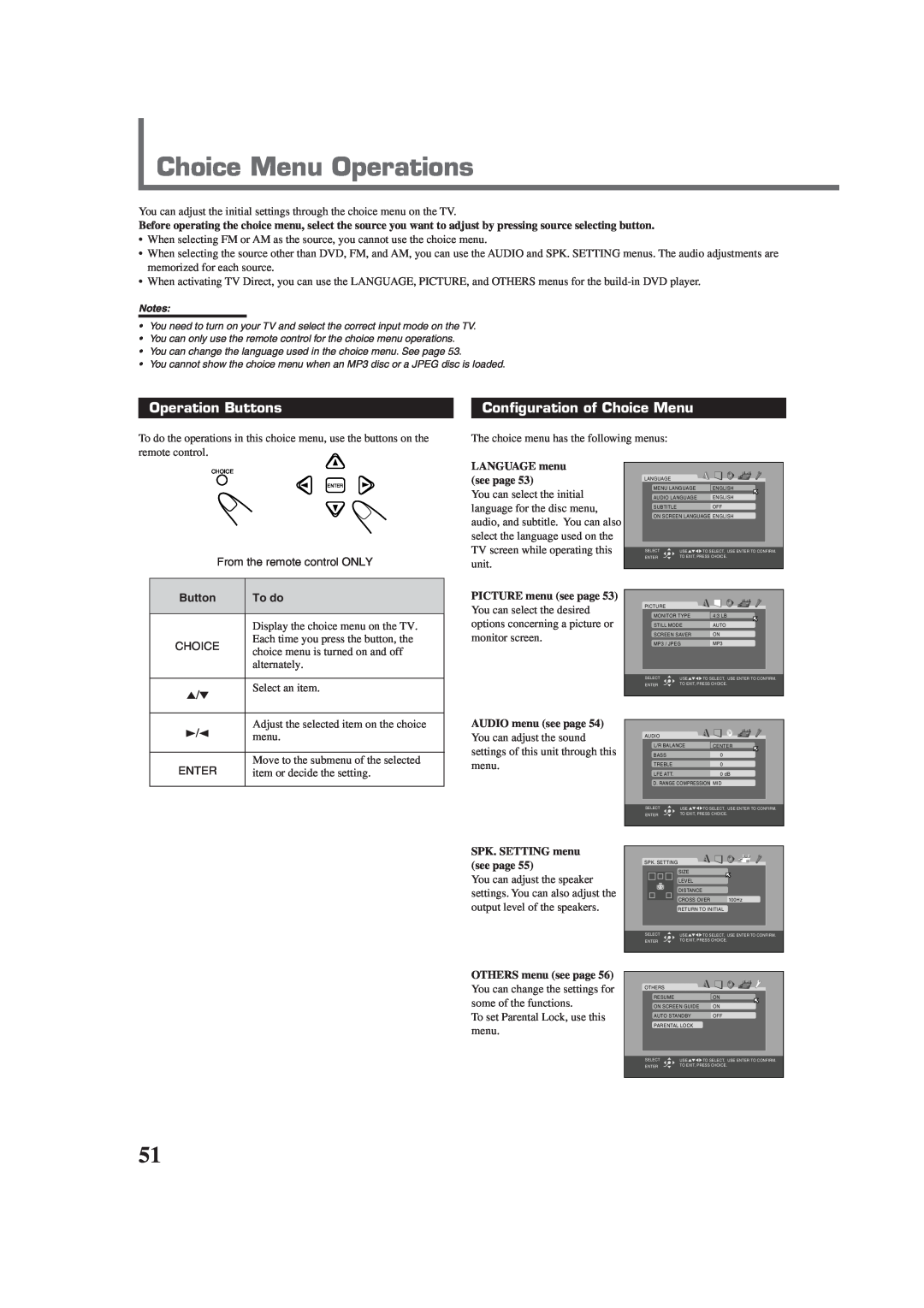 JVC RX-DV3RSL manual Choice Menu Operations, Configuration of Choice Menu, Operation Buttons, To do 