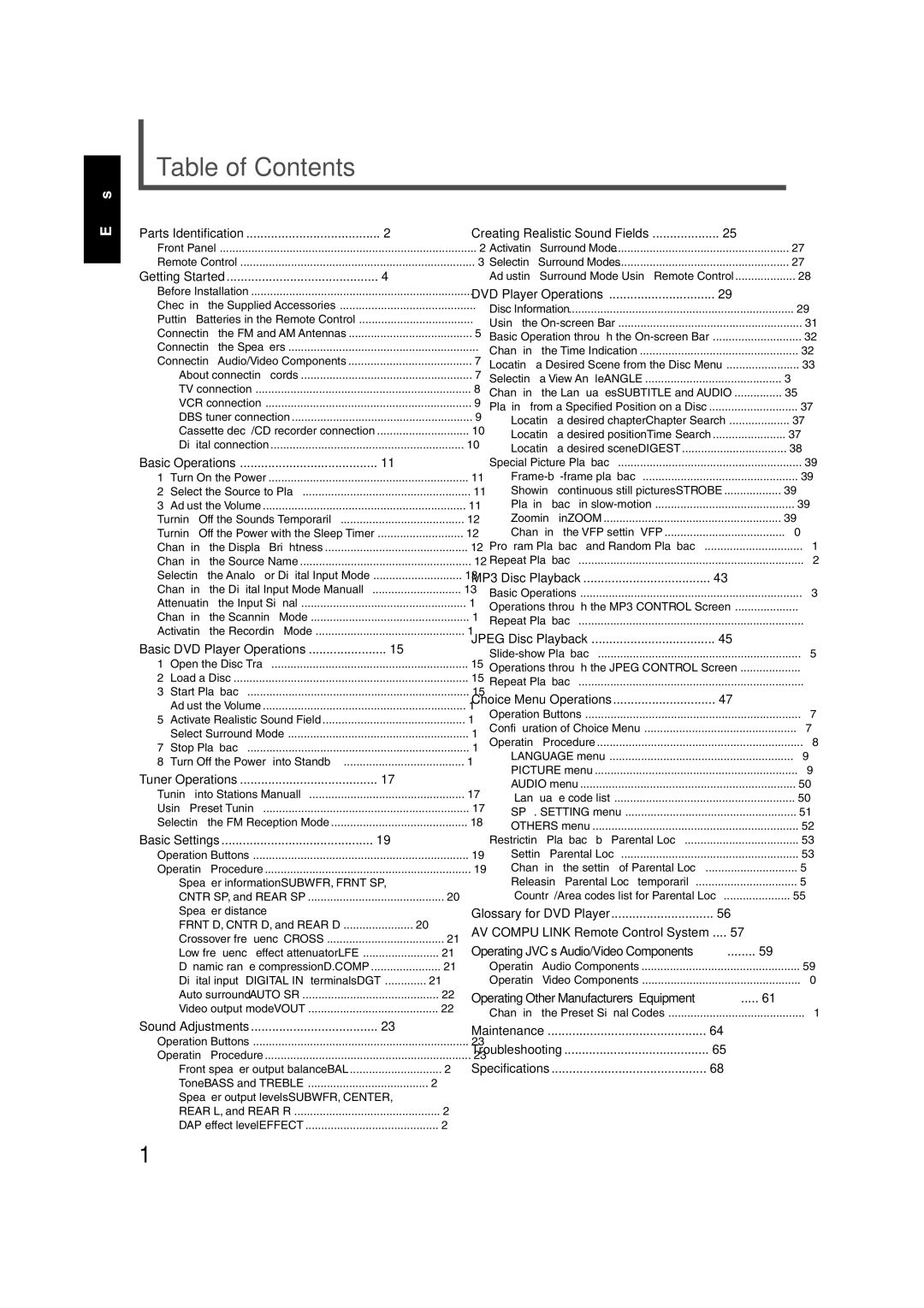 JVC RX-DV3SL manual Table of Contents 