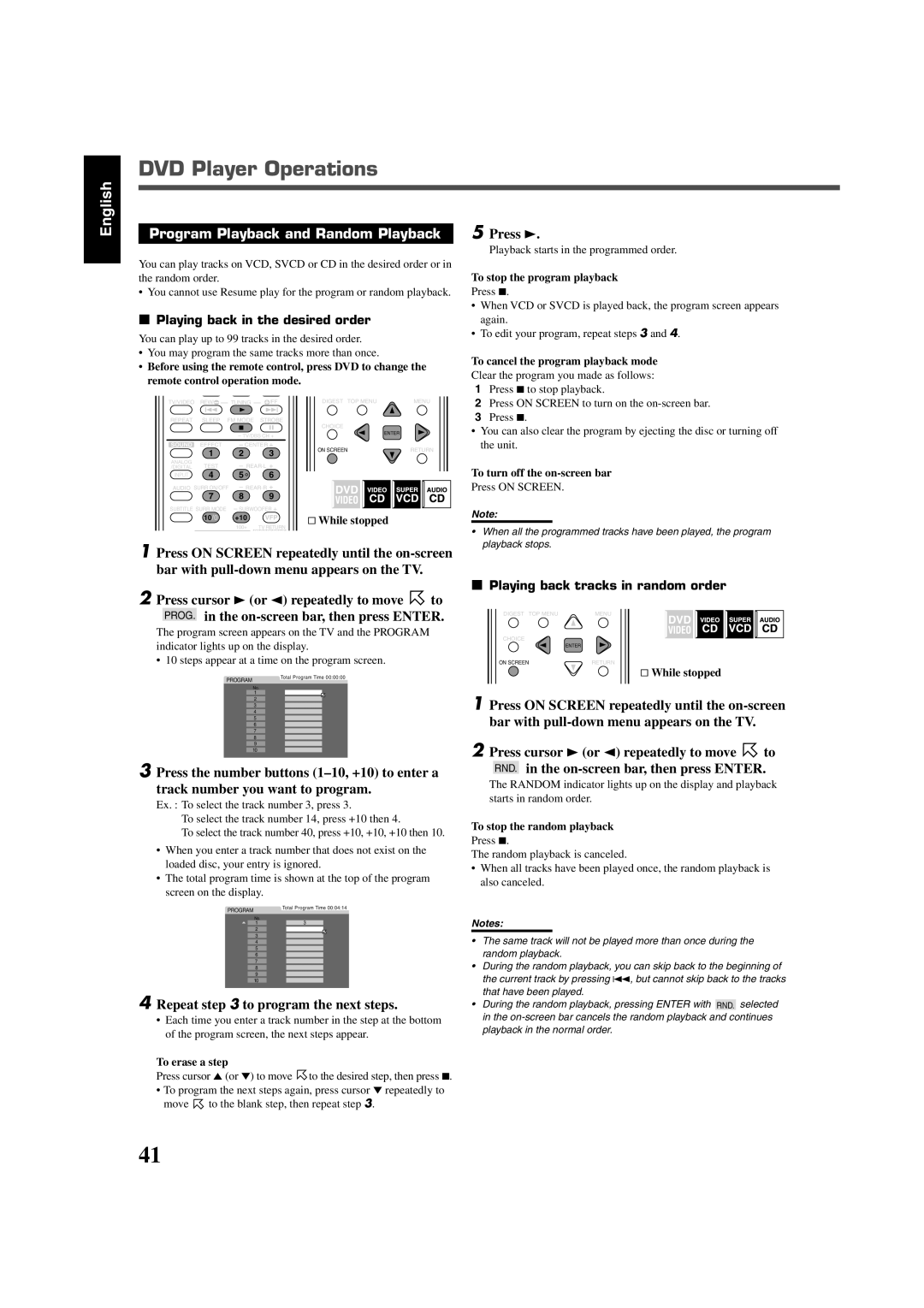 JVC RX-DV3SL Program Playback and Random Playback, Repeat to program the next steps, Playing back in the desired order 