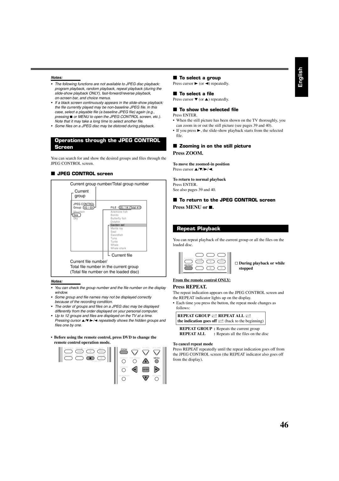 JVC RX-DV3SL manual Operations through the Jpeg Control Screen, Press Menu or 