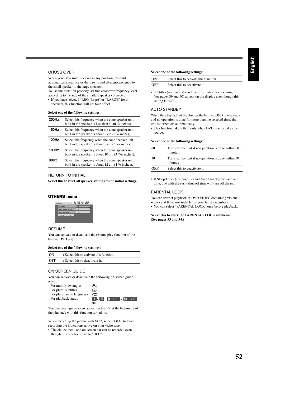 JVC RX-DV3SL manual Others menu, Select this to deactivate it 