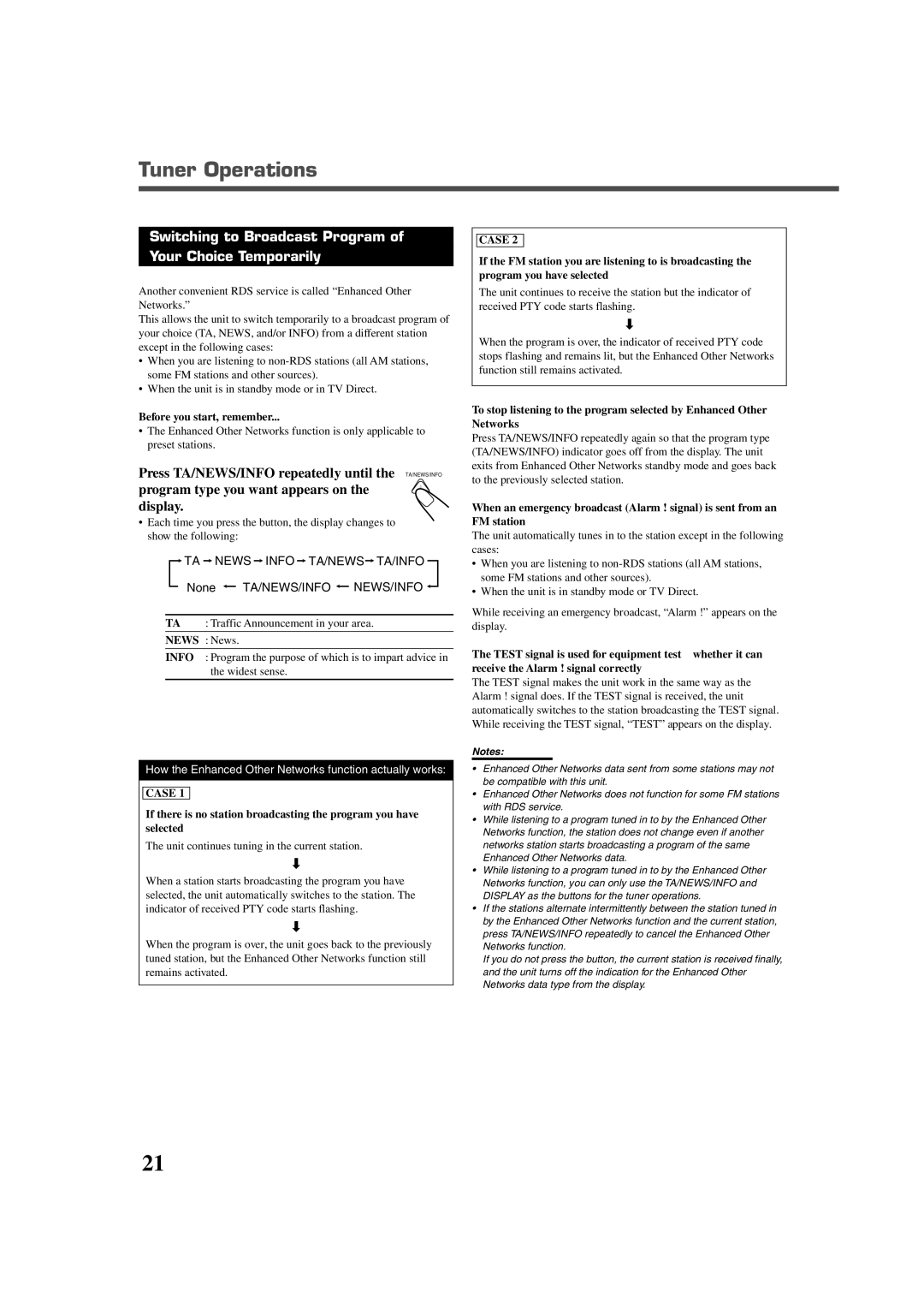 JVC RX-DV5RSL manual Switching to Broadcast Program Your Choice Temporarily, Case 