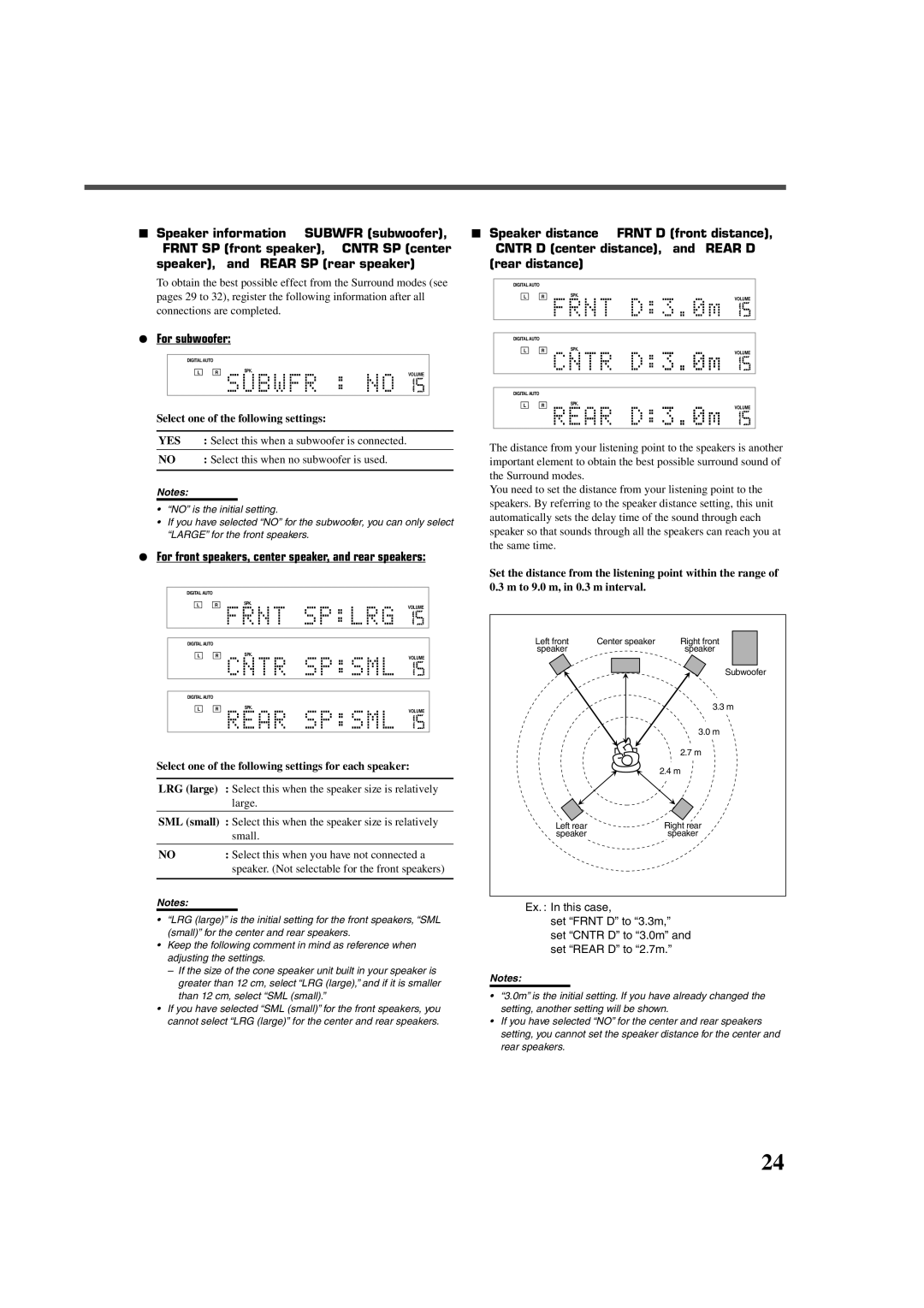 JVC RX-DV5RSL manual ¶ For subwoofer, ¶ For front speakers, center speaker, and rear speakers, Yes 