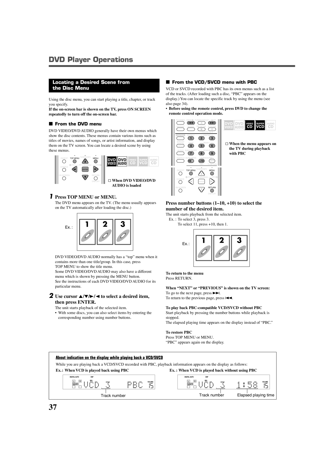 JVC RX-DV5RSL manual Locating a Desired Scene from Disc Menu, Press TOP Menu or Menu, From the DVD menu 