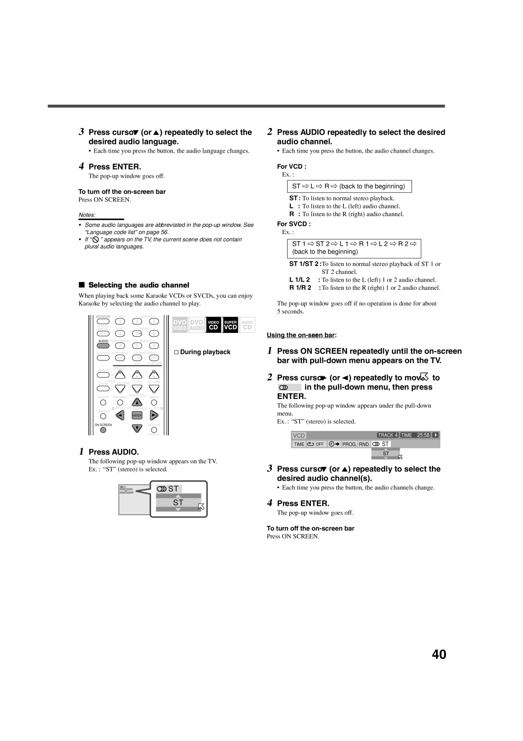 JVC RX-DV5RSL manual Press Audio repeatedly to select the desired audio channel, Selecting the audio channel 