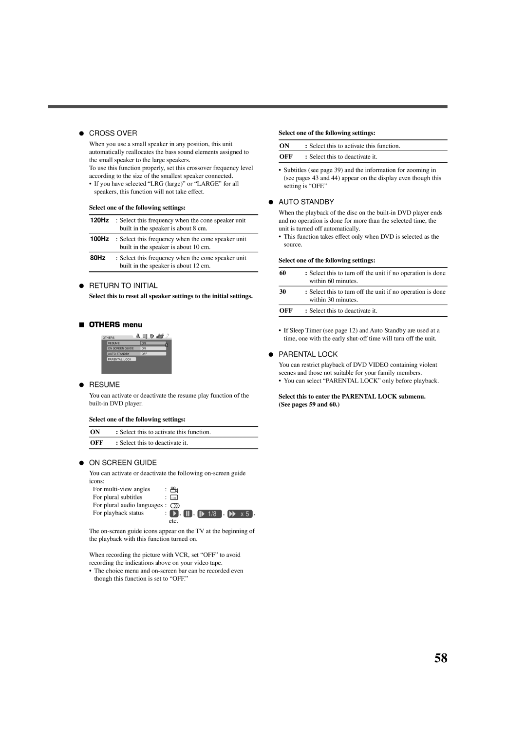 JVC RX-DV5RSL manual Others menu, Select this to deactivate it 