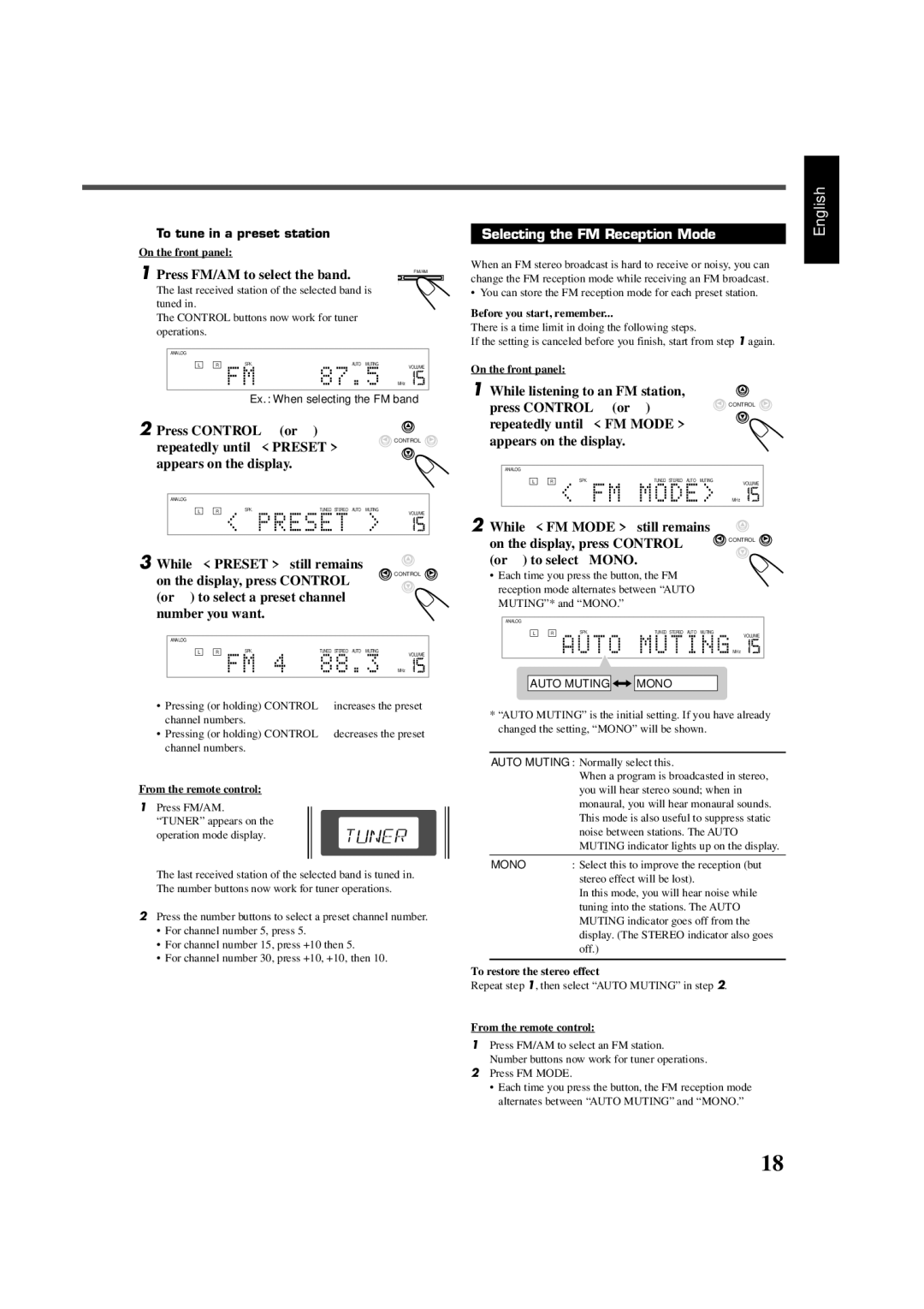 JVC RX-DV5SL manual Selecting the FM Reception Mode 